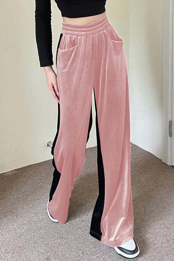 High Waist Colorblock Loose Wide Leg Trousers