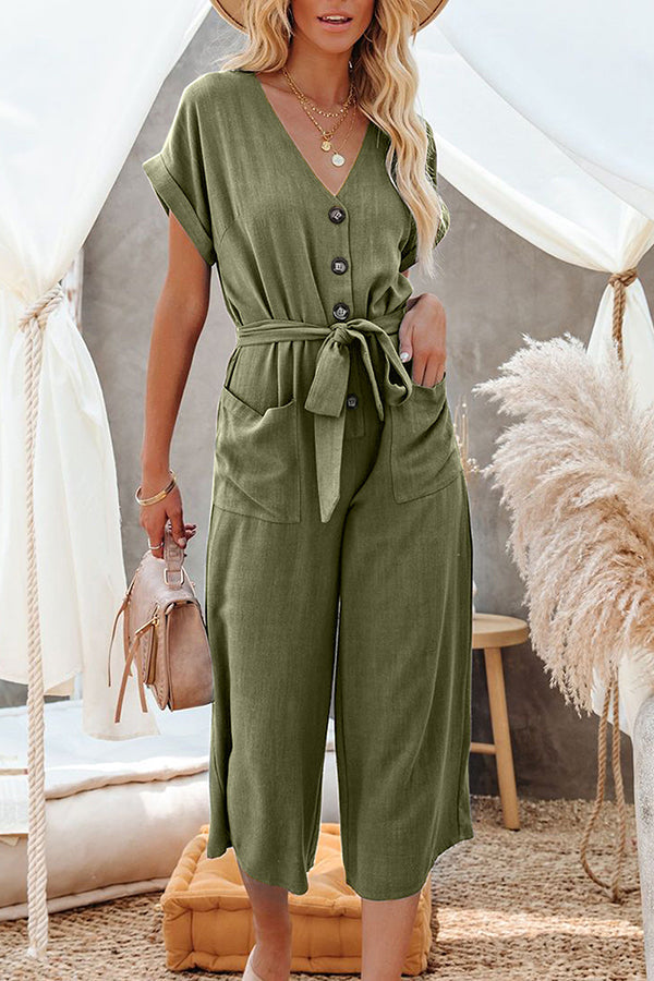 Nayla Linen Blend Button Pocketed Jumpsuit