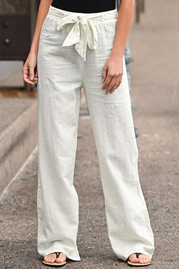 Linen Blend Stretch Waist Pants