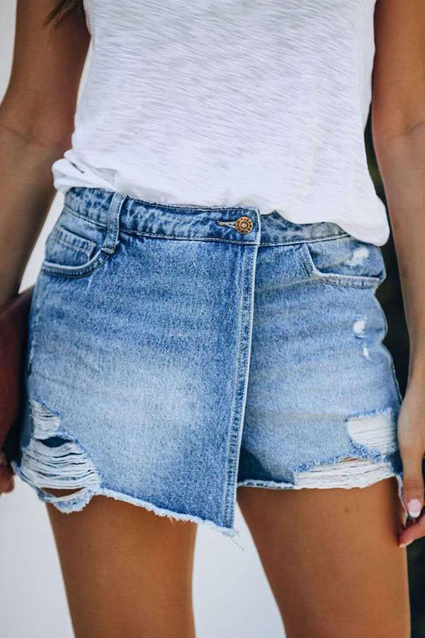 High Rise Distressed Denim Shorts