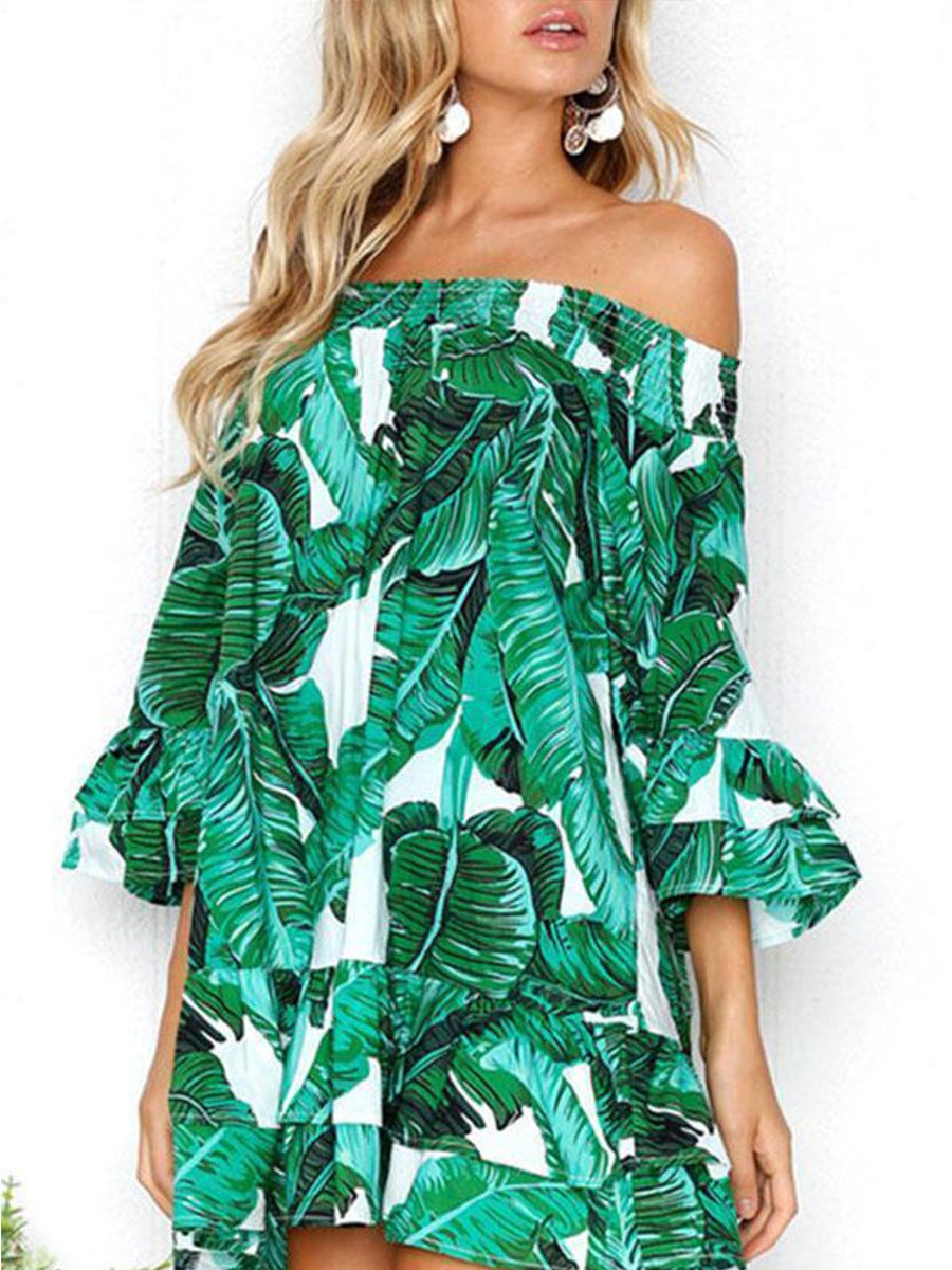 Schulterfreies, gerüschtes Strand-Minikleid (2 Farben)