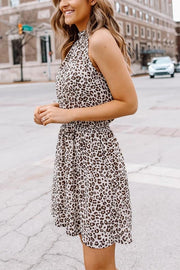 Leopard Halter Neck High Waisted Casual Dress