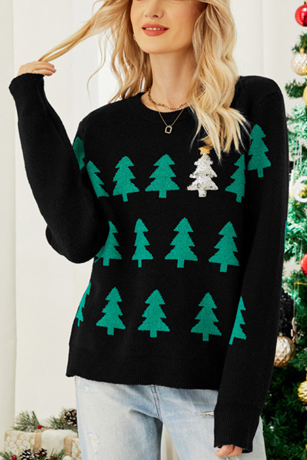 Pullover Jacquard Christmas Tree Knit Sweater