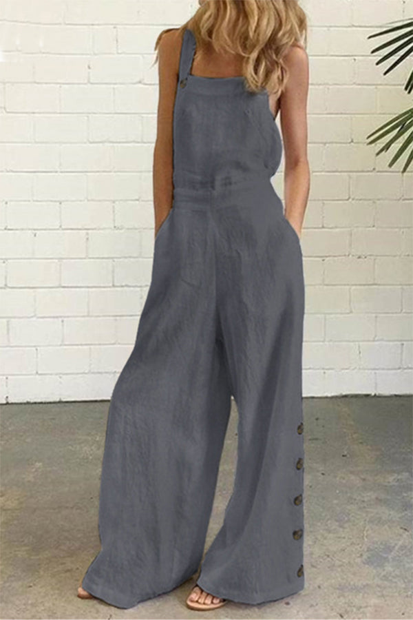 Lässiger Jumpsuit mit einfarbiger Schnalle und quadratischem Kragen