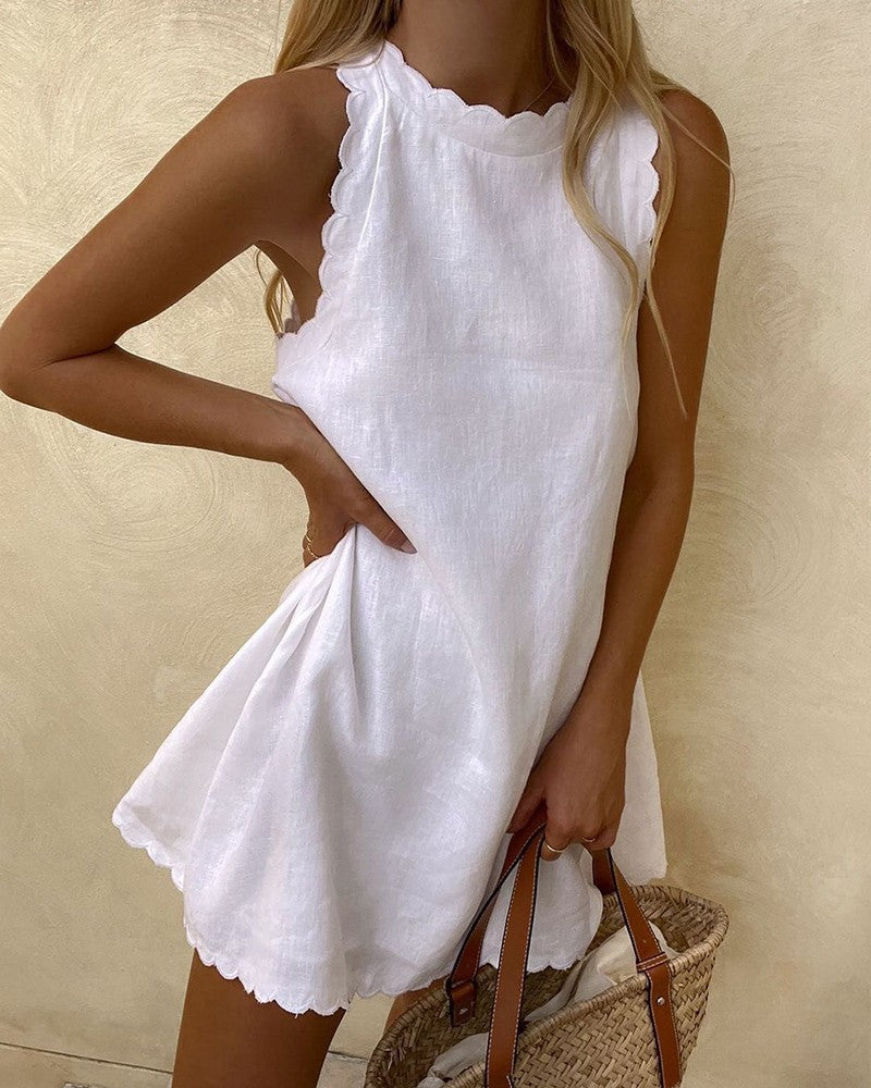 Solid Cotton Linens Mini Dress