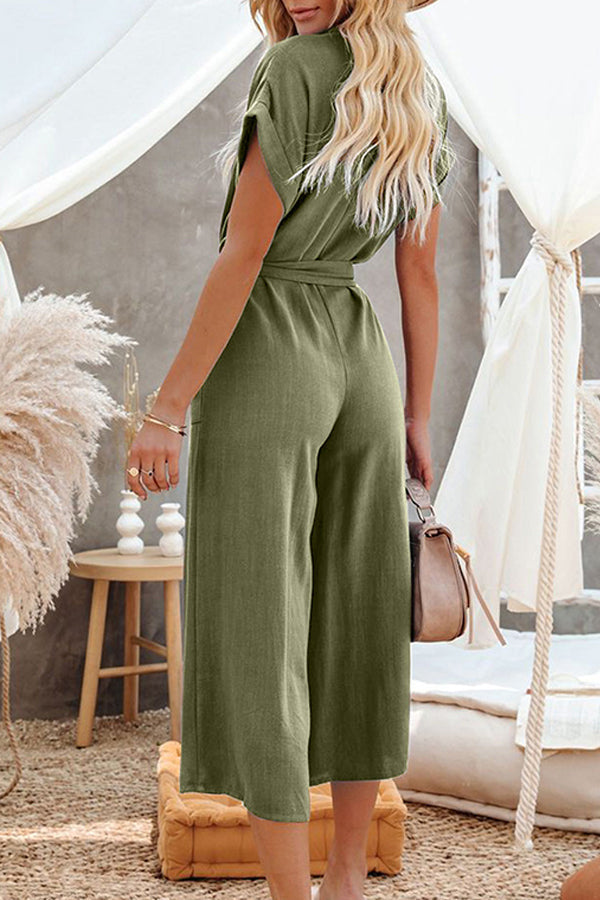 Nayla Linen Blend Button Pocketed Jumpsuit