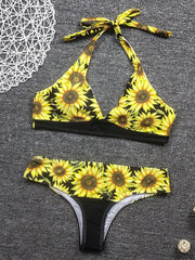 Flower Printed Halter Neck Bikini Swimsuit (2 Colors)