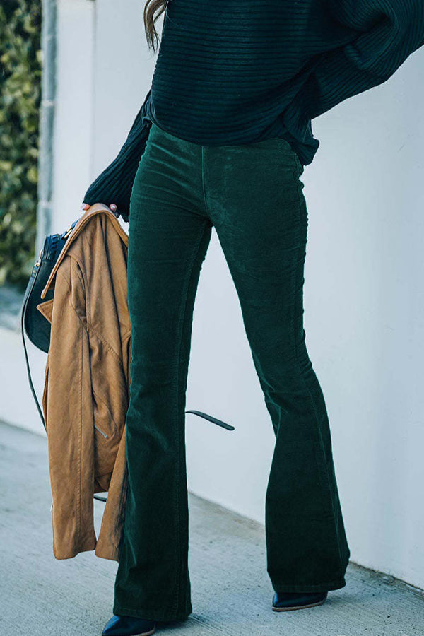 Pantalon de détente taille haute slim en micro velours côtelé à taille élastique