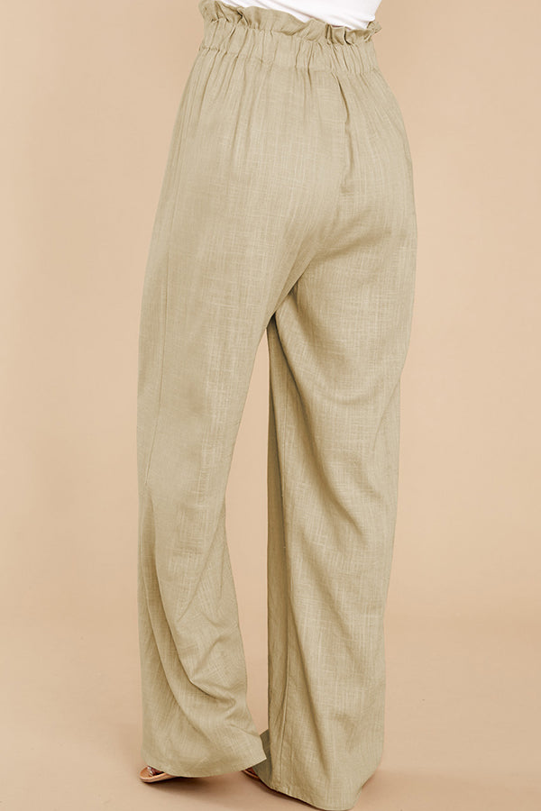 Pantalon décontracté ample en coton et lin pour femme