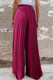 Cali Satin Belt Pleated Wide Leg Pants