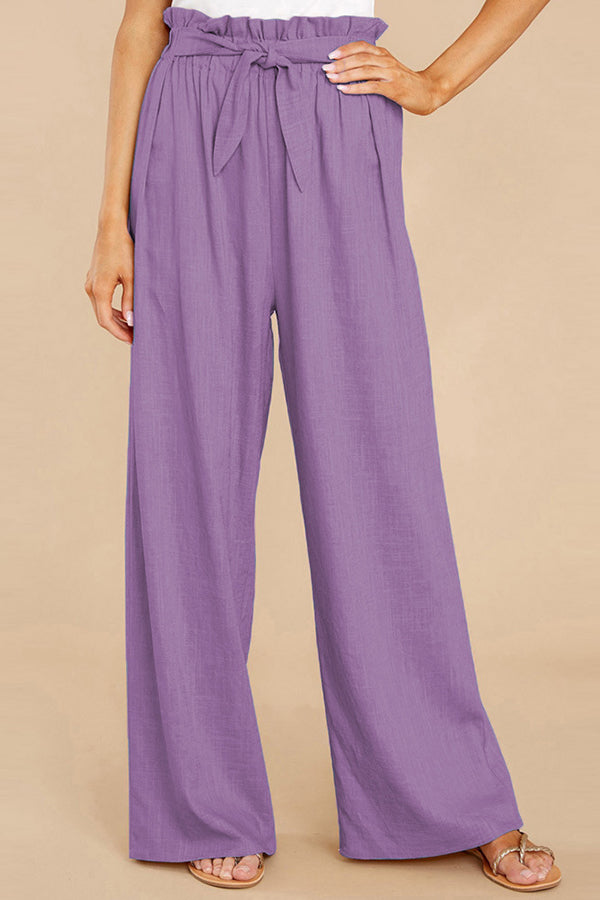 Pantalon décontracté ample en coton et lin pour femme