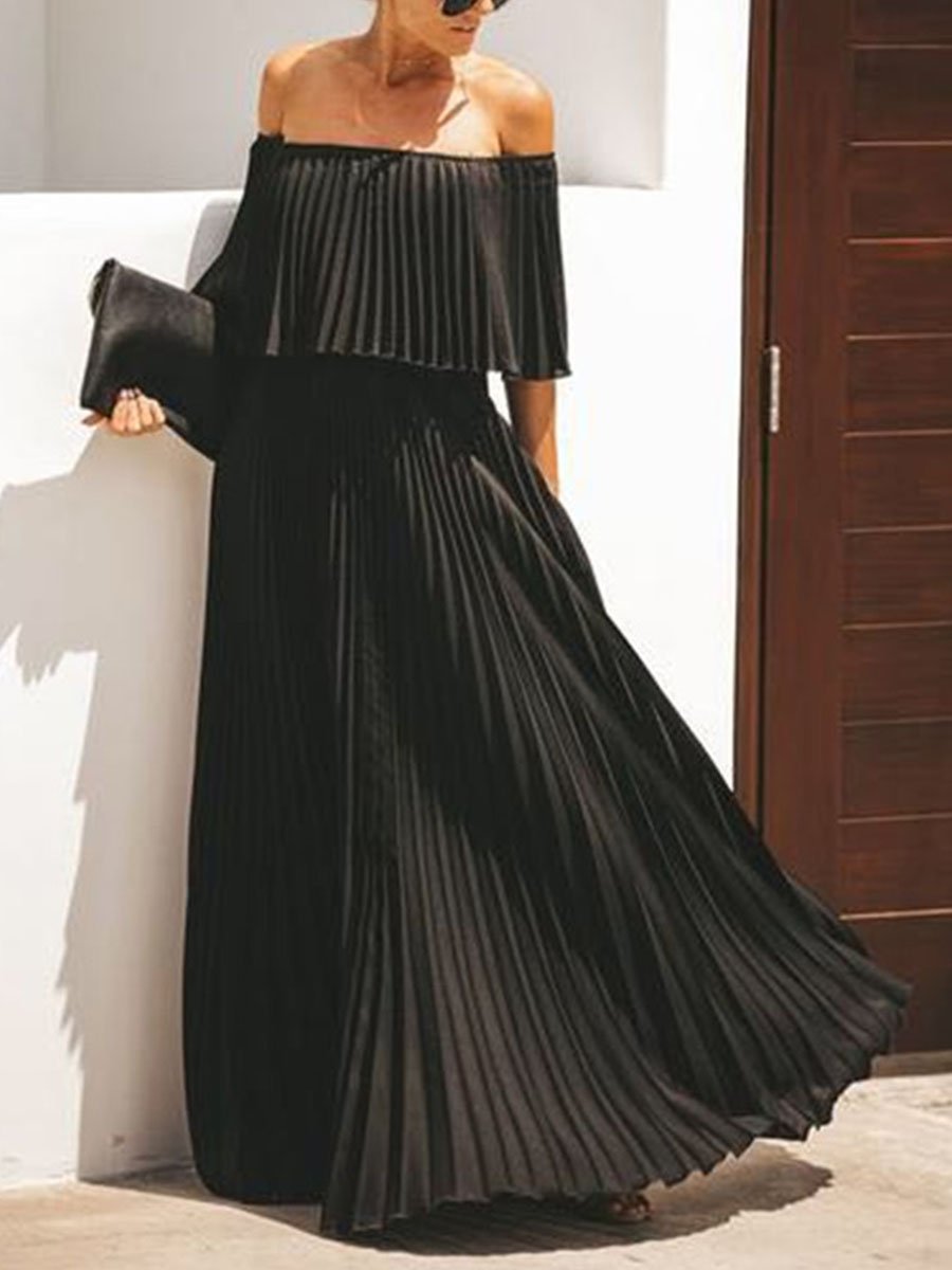 Robe longue en mousseline de soie à volants