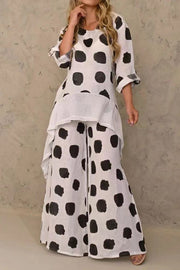 Women's Fashion Polka Dot Print Stitching Wide Leg Pants Suit