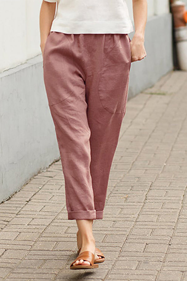 Linen blend Drawstring Pants