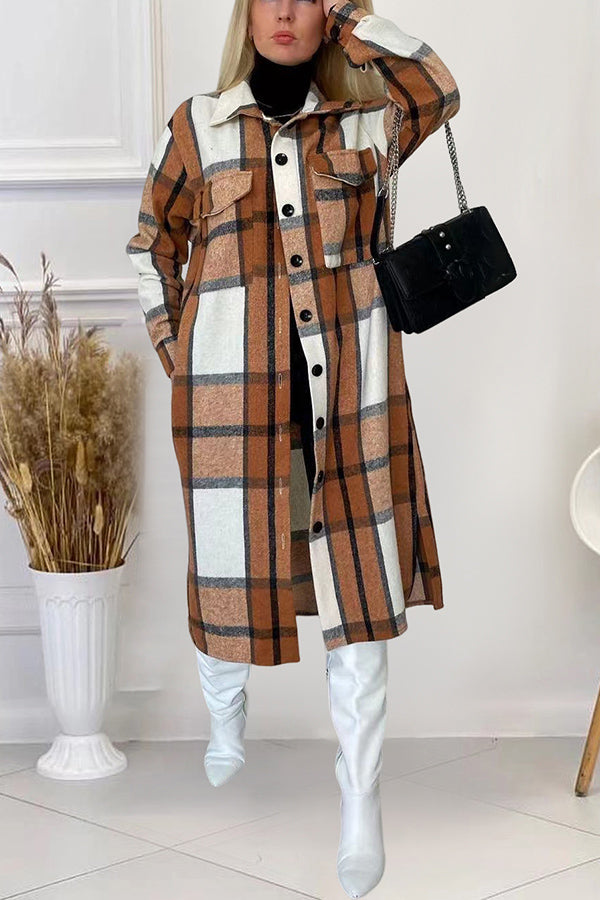 Plaid Shirt Loose Fit Women's Mid Length Coat
