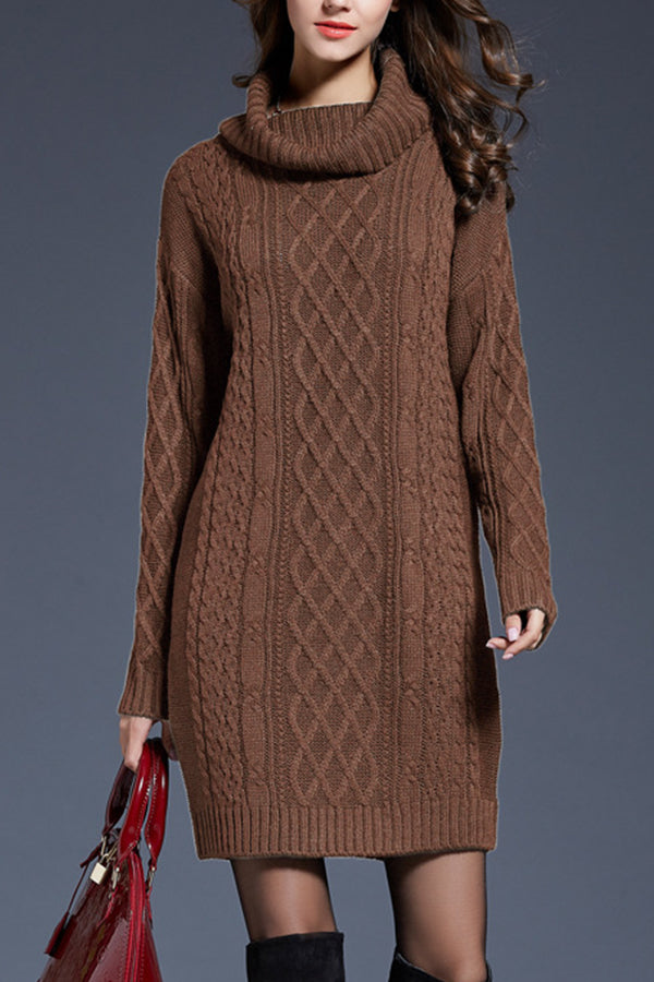 long turtleneck knitted dress