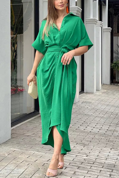 Daring Heart Tie Front Shirt Midi Dress