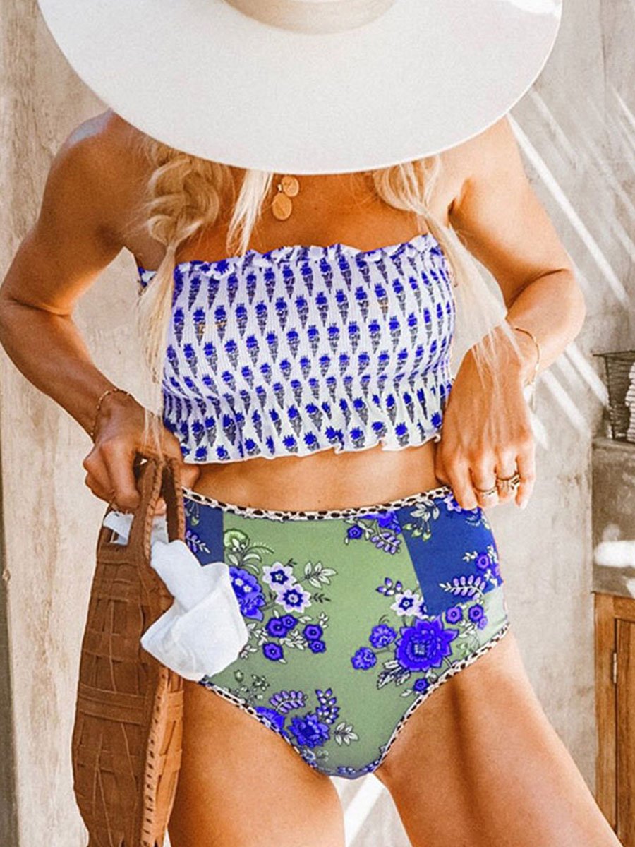 Women's Bikinis Color Block Floral Sleeveless Adjustable Spaghetti Padded Vacation Sexy Bikini