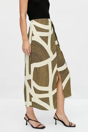 Casual Leaf Print Slit Tie Skirt