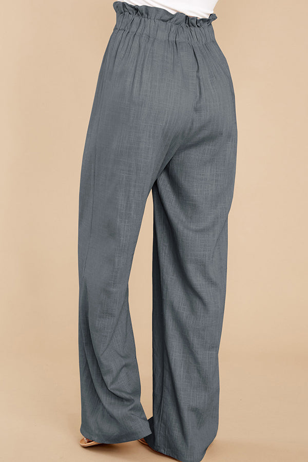 Pantalon décontracté ample en coton et lin pour femme
