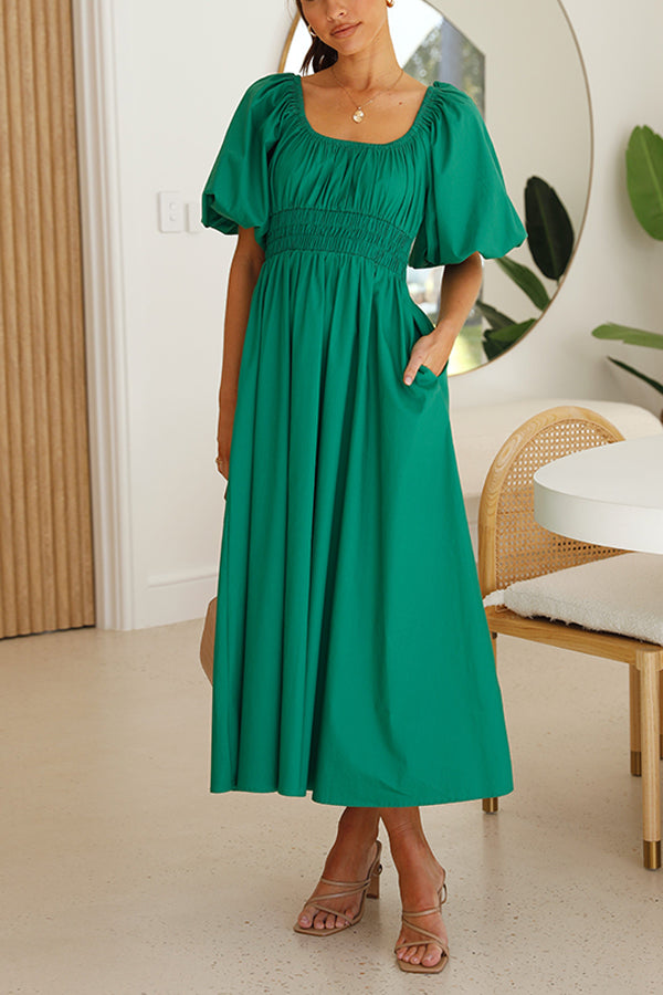 Puff Sleeve Cute Midi Dress