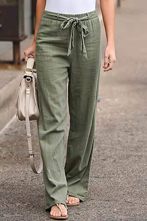 Linen Blend Stretch Waist Pants