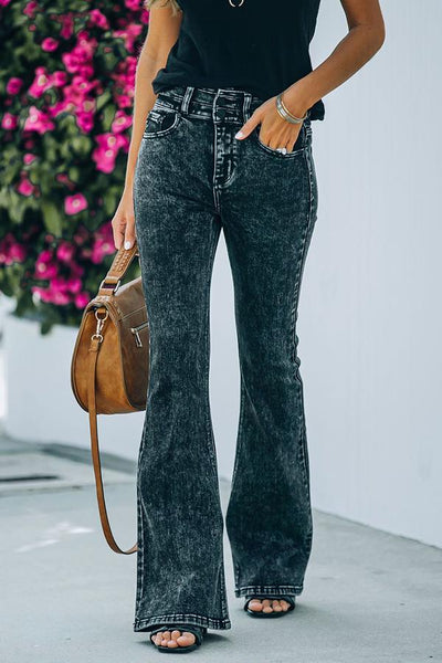 High Rise Acid Wash Flare Denim