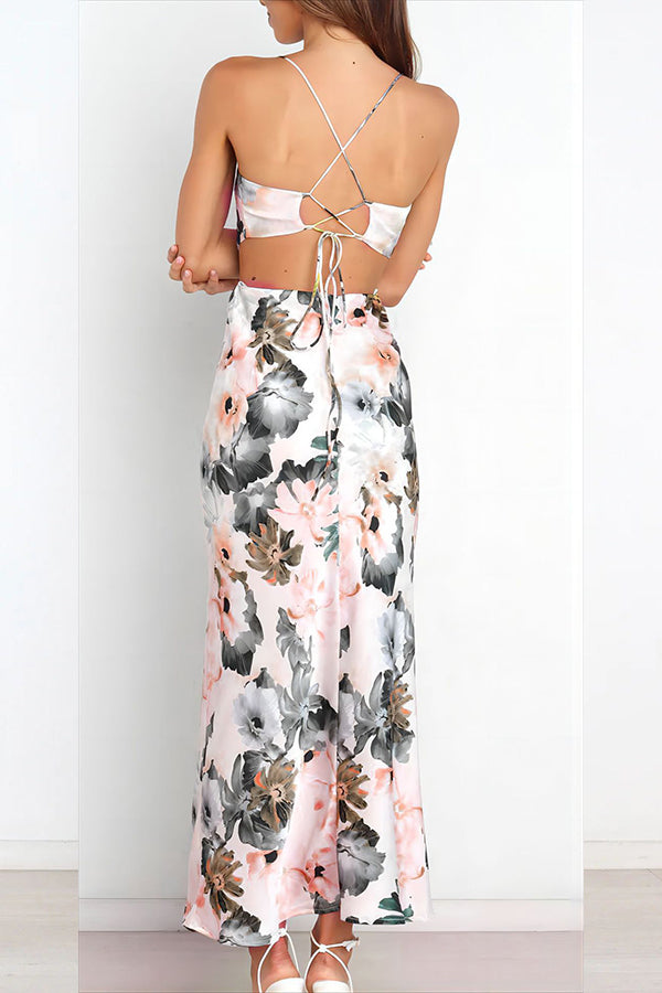 Elegant Printed Satin Dress