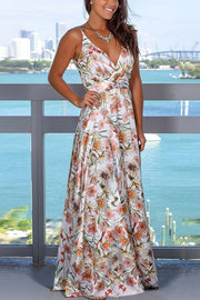 Santa Rosa Sunset Floral Backless Maxi Dress