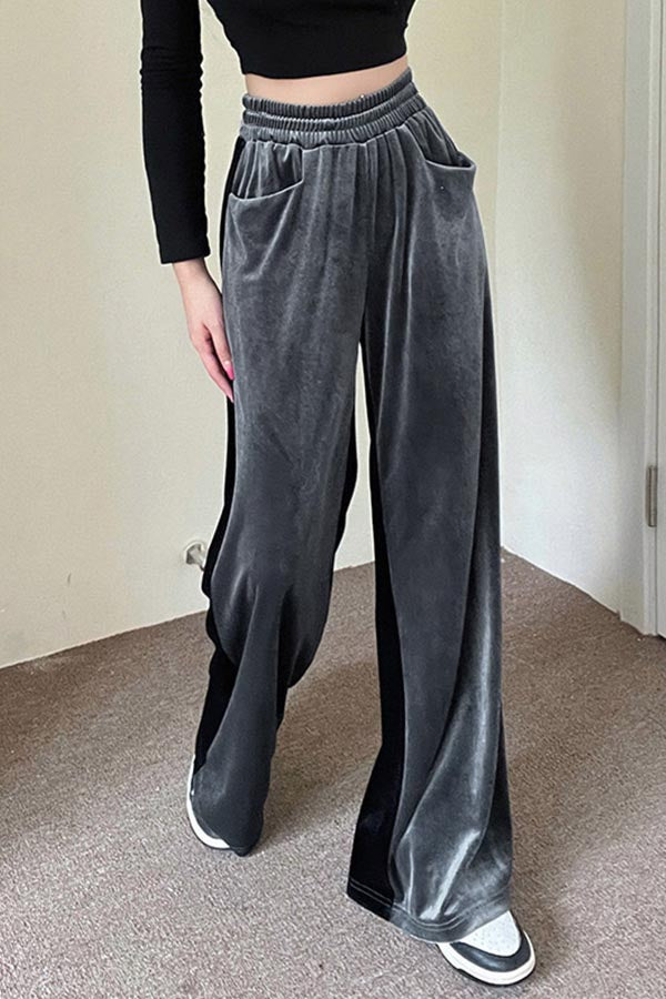 High Waist Colorblock Loose Wide Leg Trousers