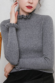 ruffled half turtleneck slim fit sweater