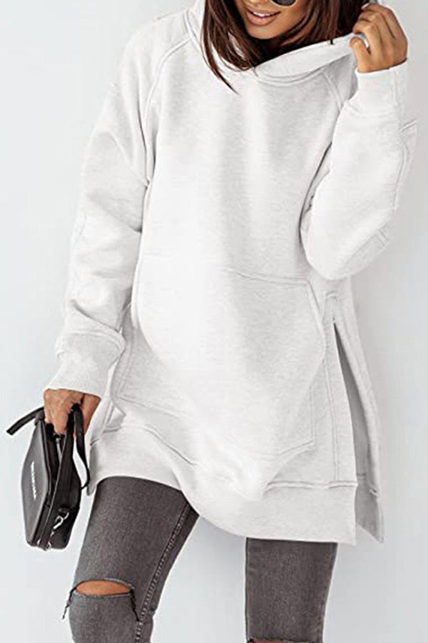 Women's Hoodies Solid Pocket Slit Long Sleeve Hoody