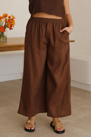 Brown-Cotton Linen Pants