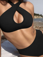 High Leg High Waist Wrap Halter Two Pieces Swimsuit