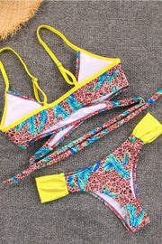 Wrap Leopard Printed Patchwork Blue Bikini Set