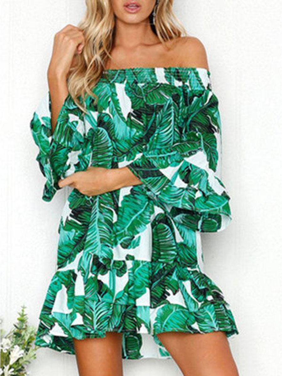 Schulterfreies, gerüschtes Strand-Minikleid (2 Farben)