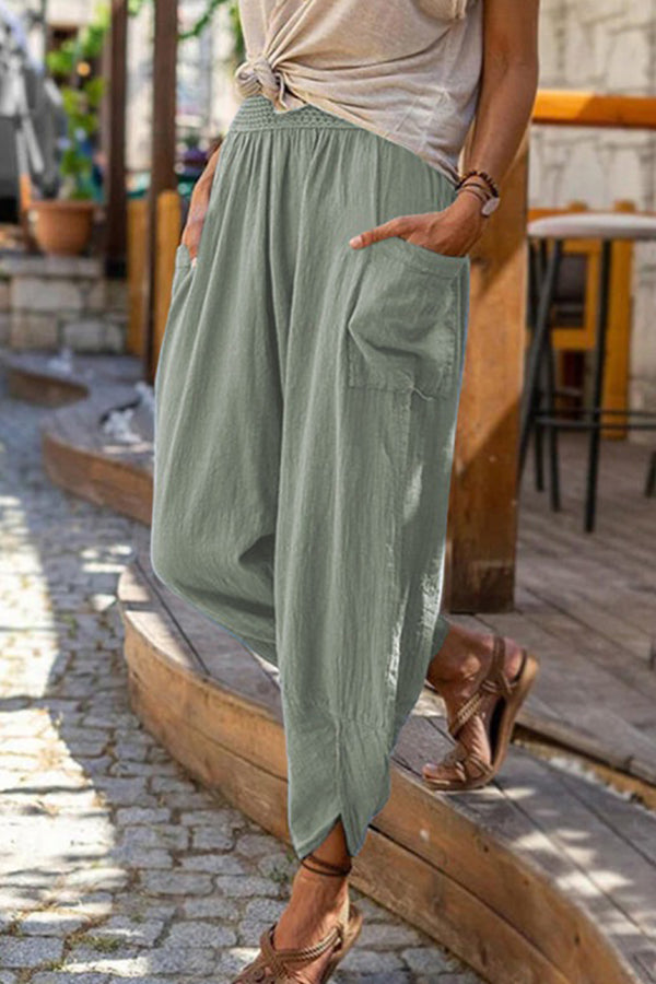Women's cotton linen casual beach trousers