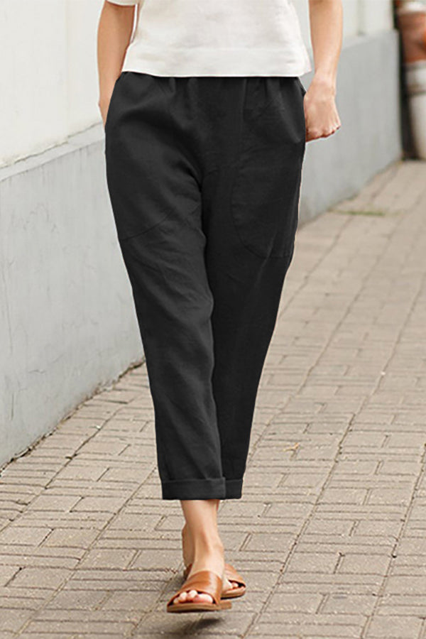 Linen blend Drawstring Pants