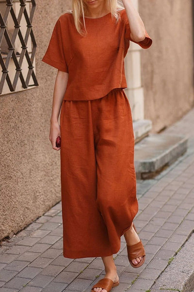 Linen Casual Loose Solid Color Suit Two Piece