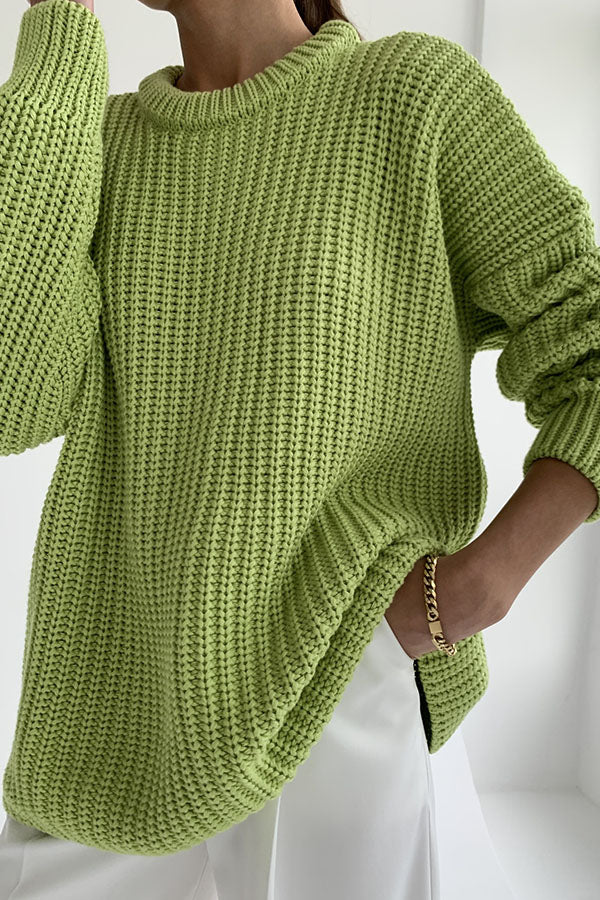 Round Neck Loose Solid Color Knit Sweater
