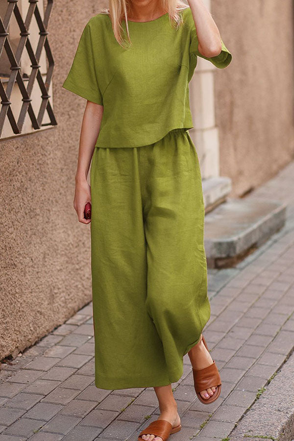 Linen Casual Loose Solid Color Suit Two Piece