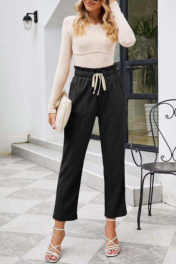 High Waisted Corduroy Pants for Women Drawstring Vintage Casual Loose Pants Fall Clothes