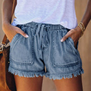 Women's Elastic Drawstring Casual High Waist Thin Denim Shorts