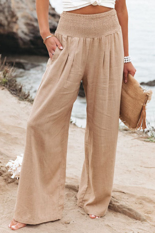 Pantalon à poches smockées en mélange de lin Fresh Air