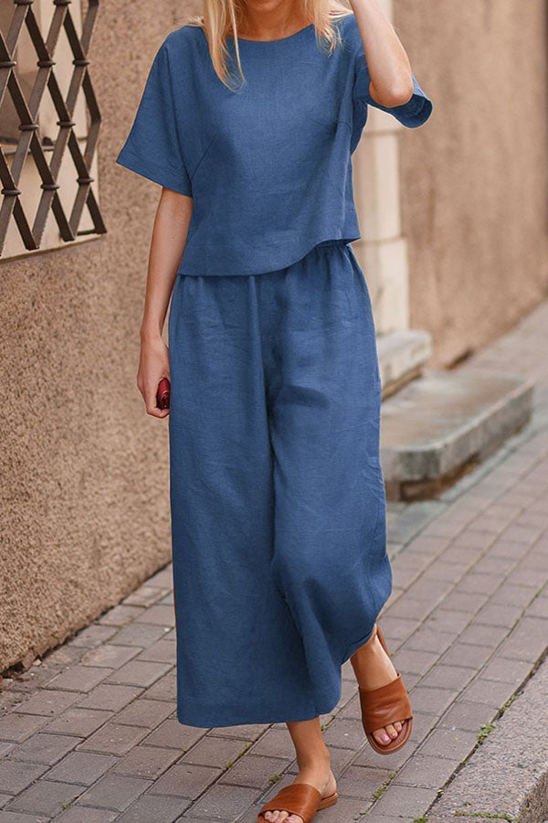 Linen Casual Loose Solid Color Suit Two Piece