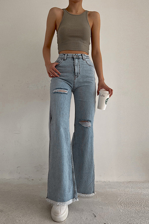 Casual Slit Ripped Jeans