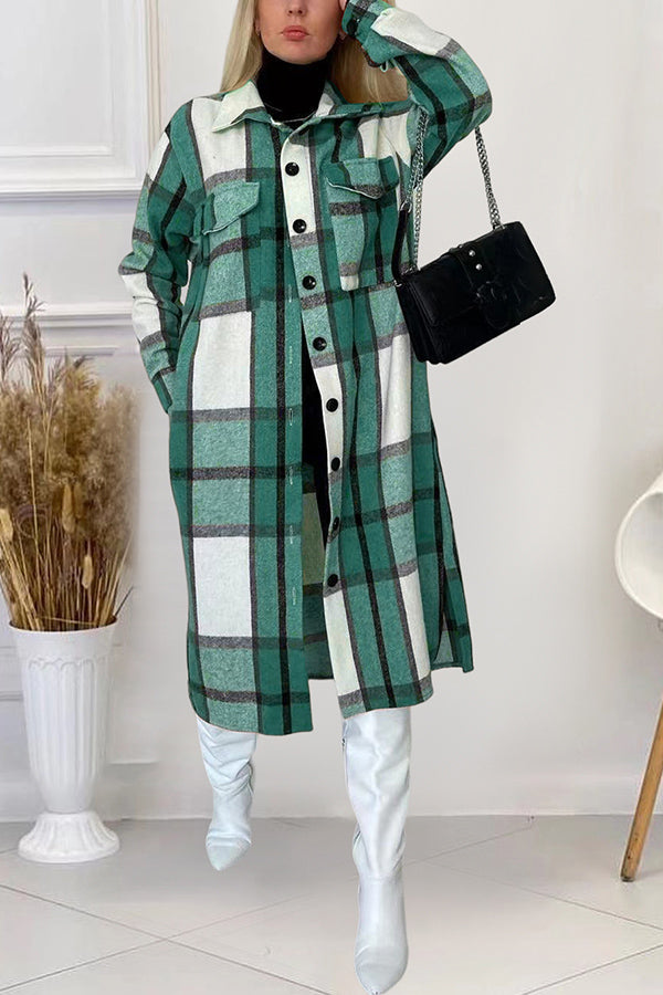 Plaid Shirt Loose Fit Women's Mid Length Coat