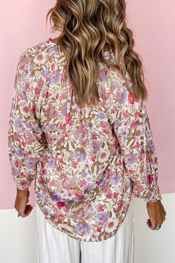 Sweet Floral V-neck Single-breasted Blouse