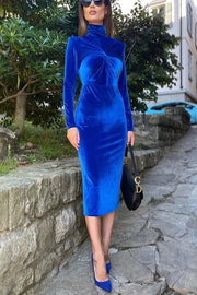 Flawless Beauty Twist Front Velvet Midi Dress