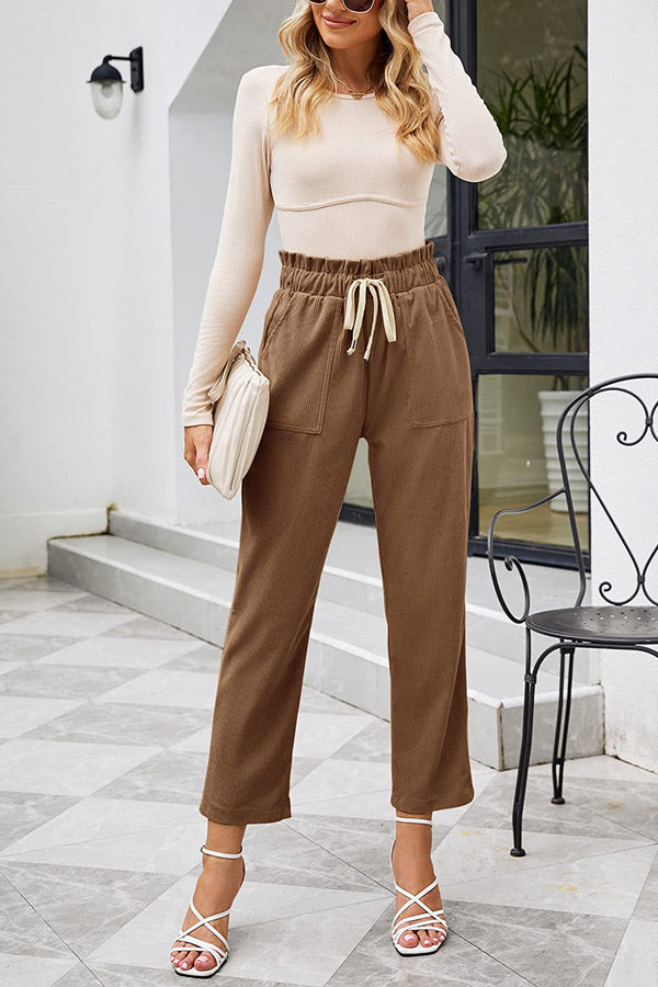 High Waisted Corduroy Pants for Women Drawstring Vintage Casual Loose Pants Fall Clothes
